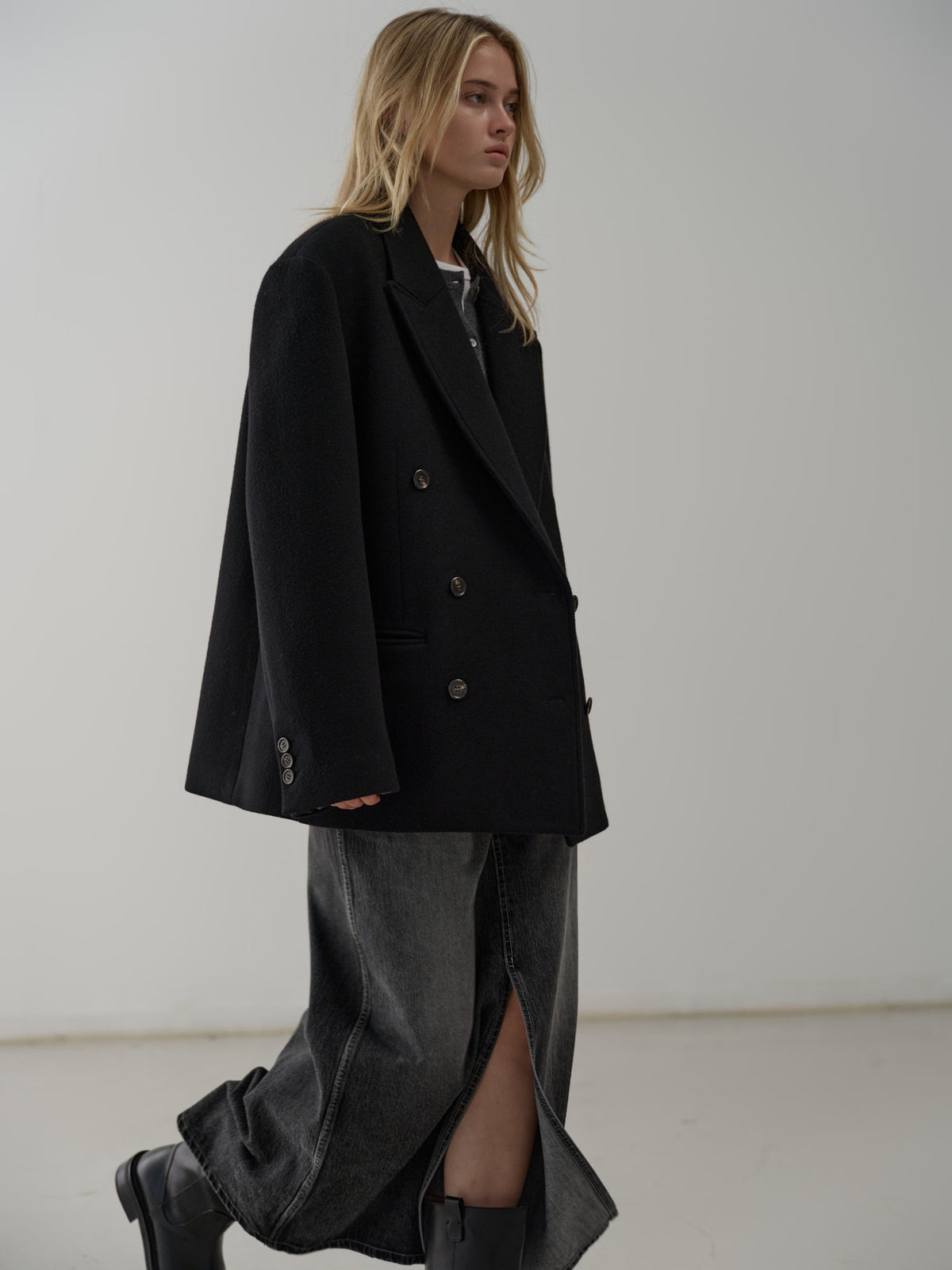 Cashmere Double Half Coat_black