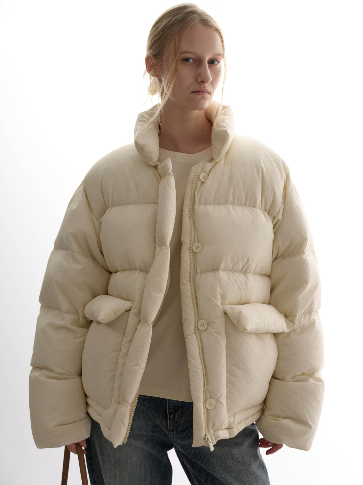 Goose down button puffer_ivory
