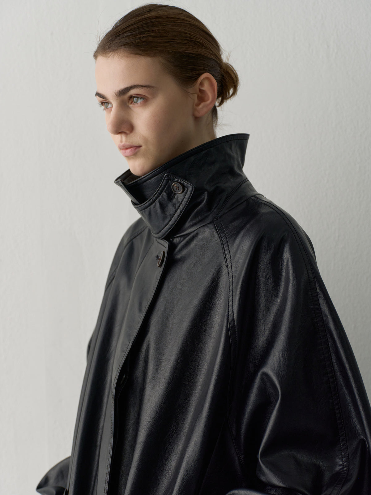 Leather Belted Half Coat_Black