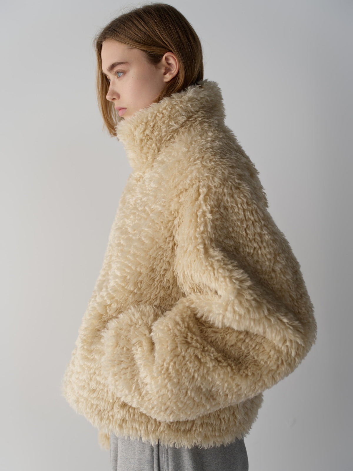 High-neck fur jumper_cream