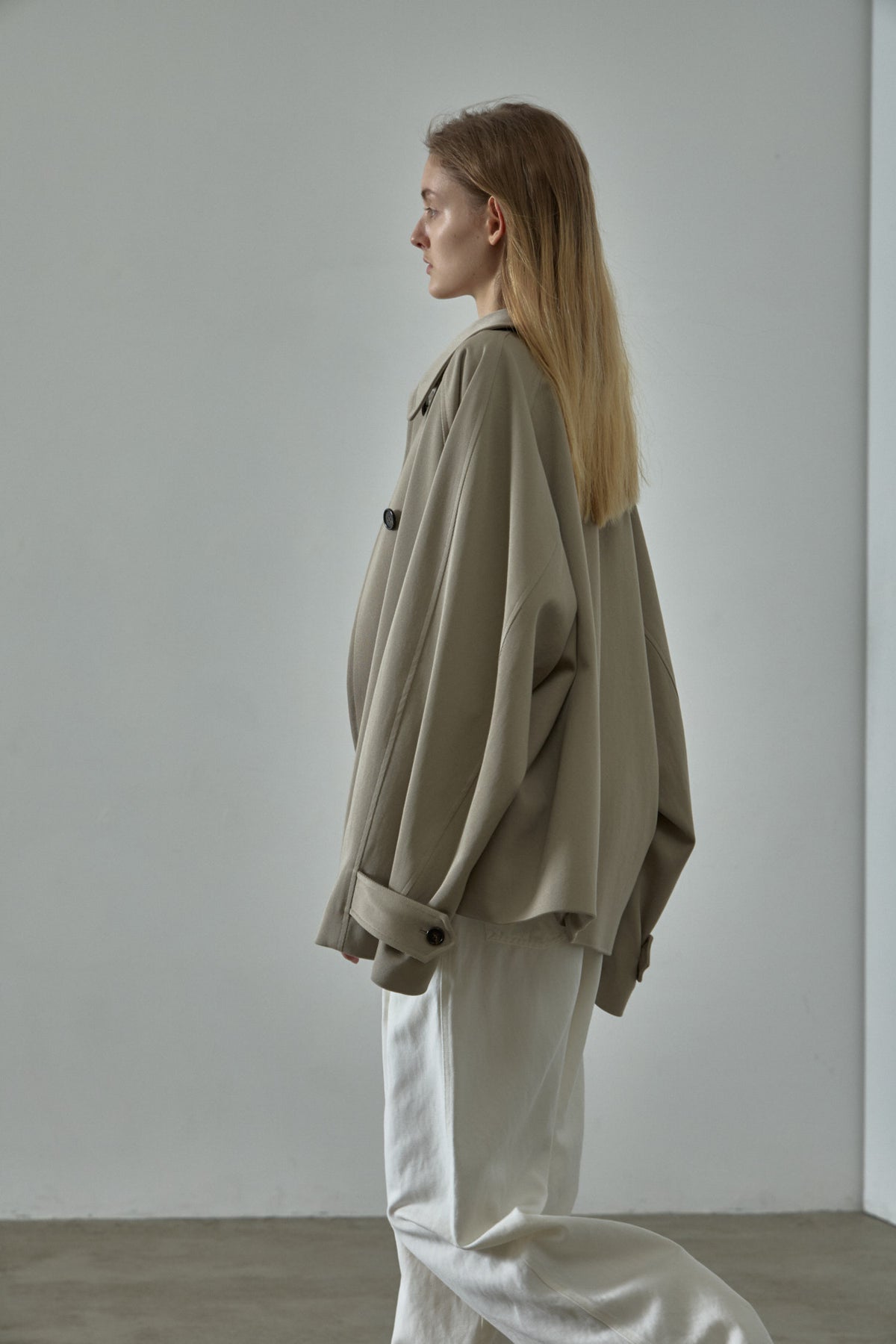 Overfit Cotton Half Coat_olive beige