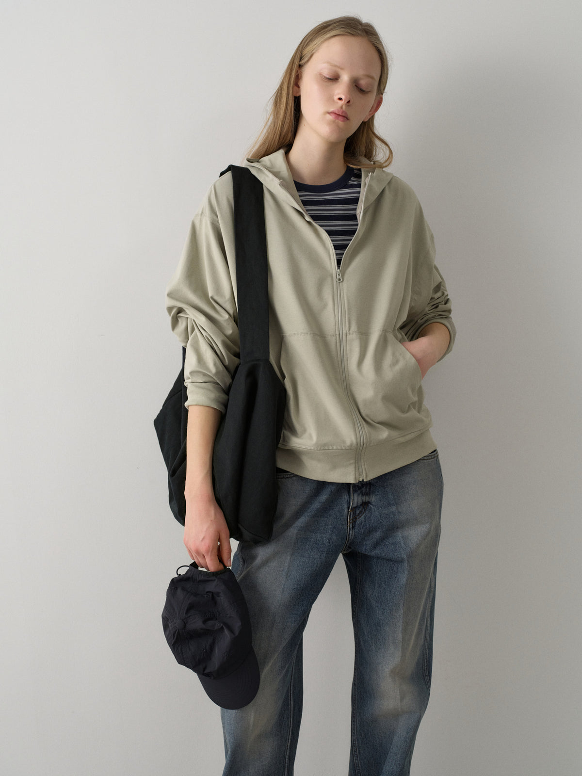 Cotton Light Hooded Zip-up_sage