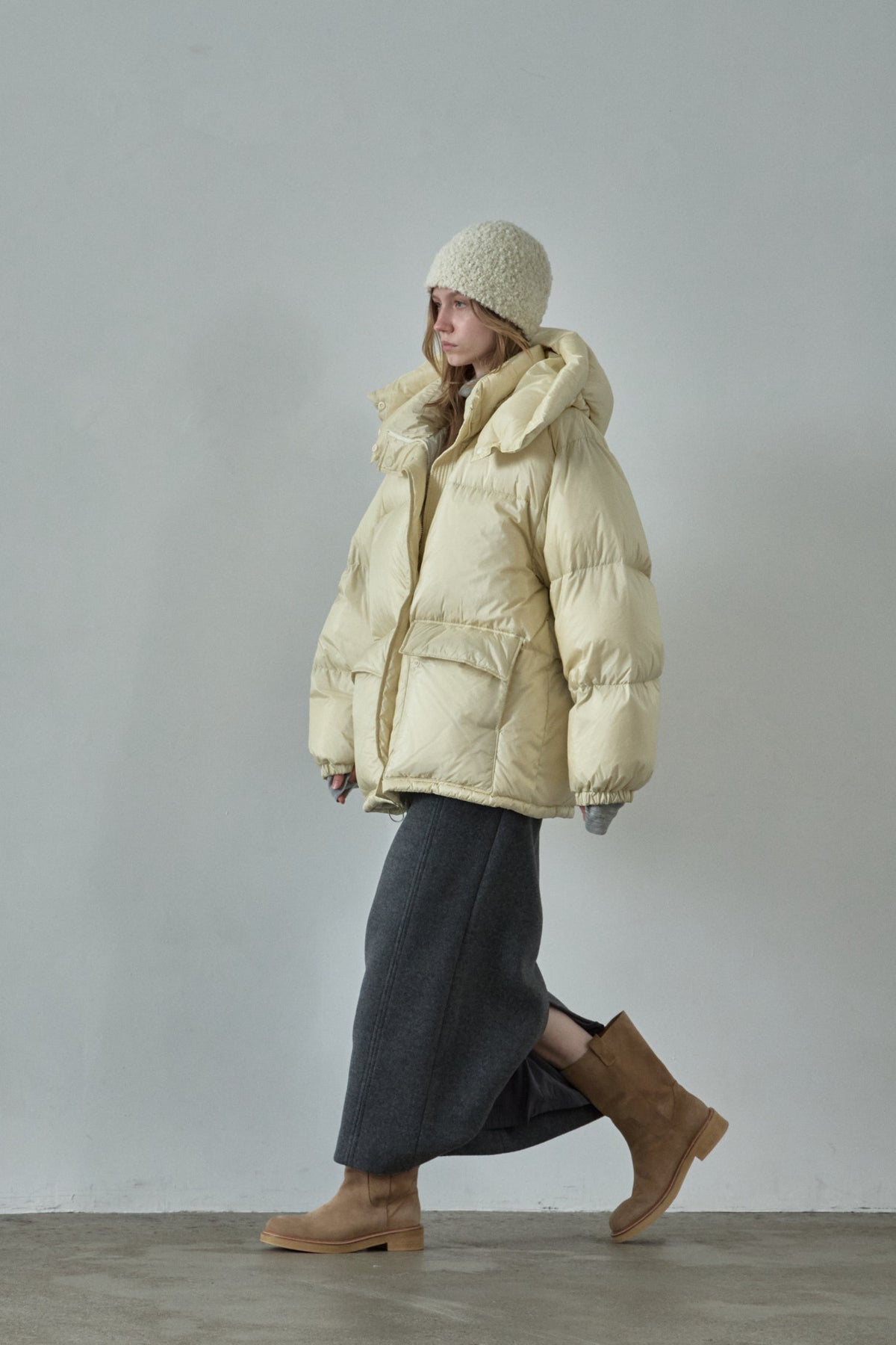 Goose Down Half Padded Coat_butter
