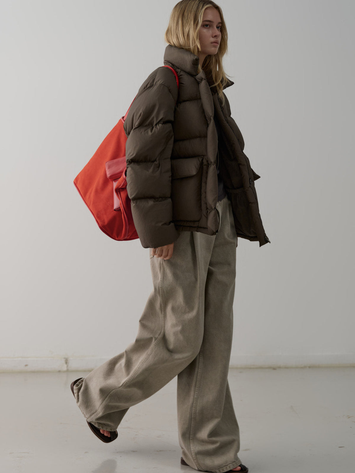 Goose down button puffer_brown