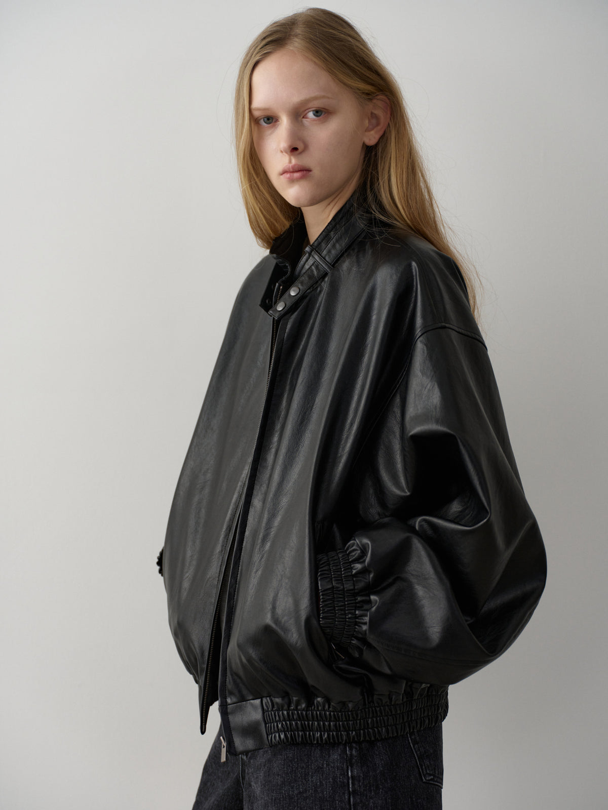Stand Collar Leather Blouson_black