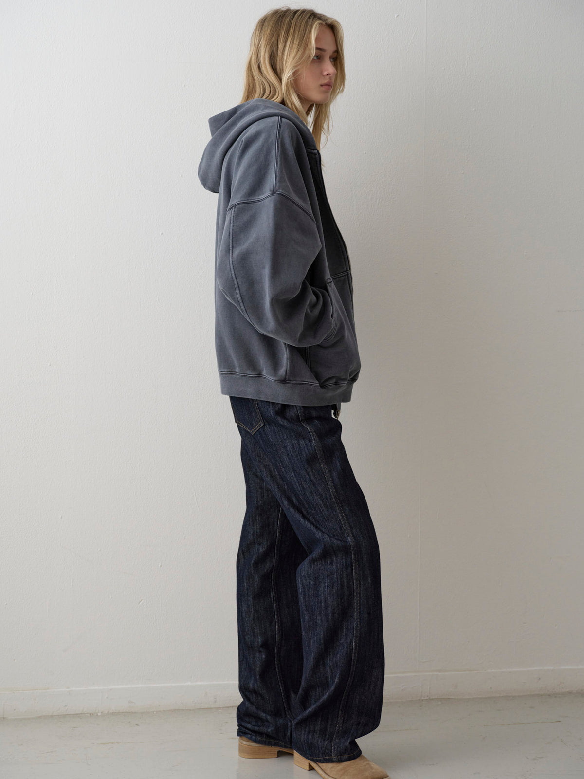 Oversized Fit Pigment Zip-Up Hoodie_blue grey