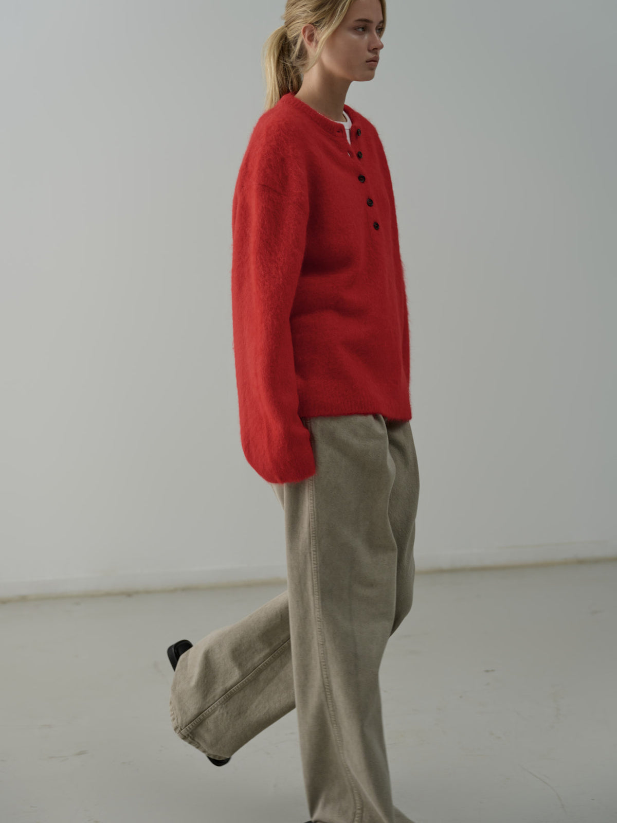 Alpaca Henley Neck Sweater_red