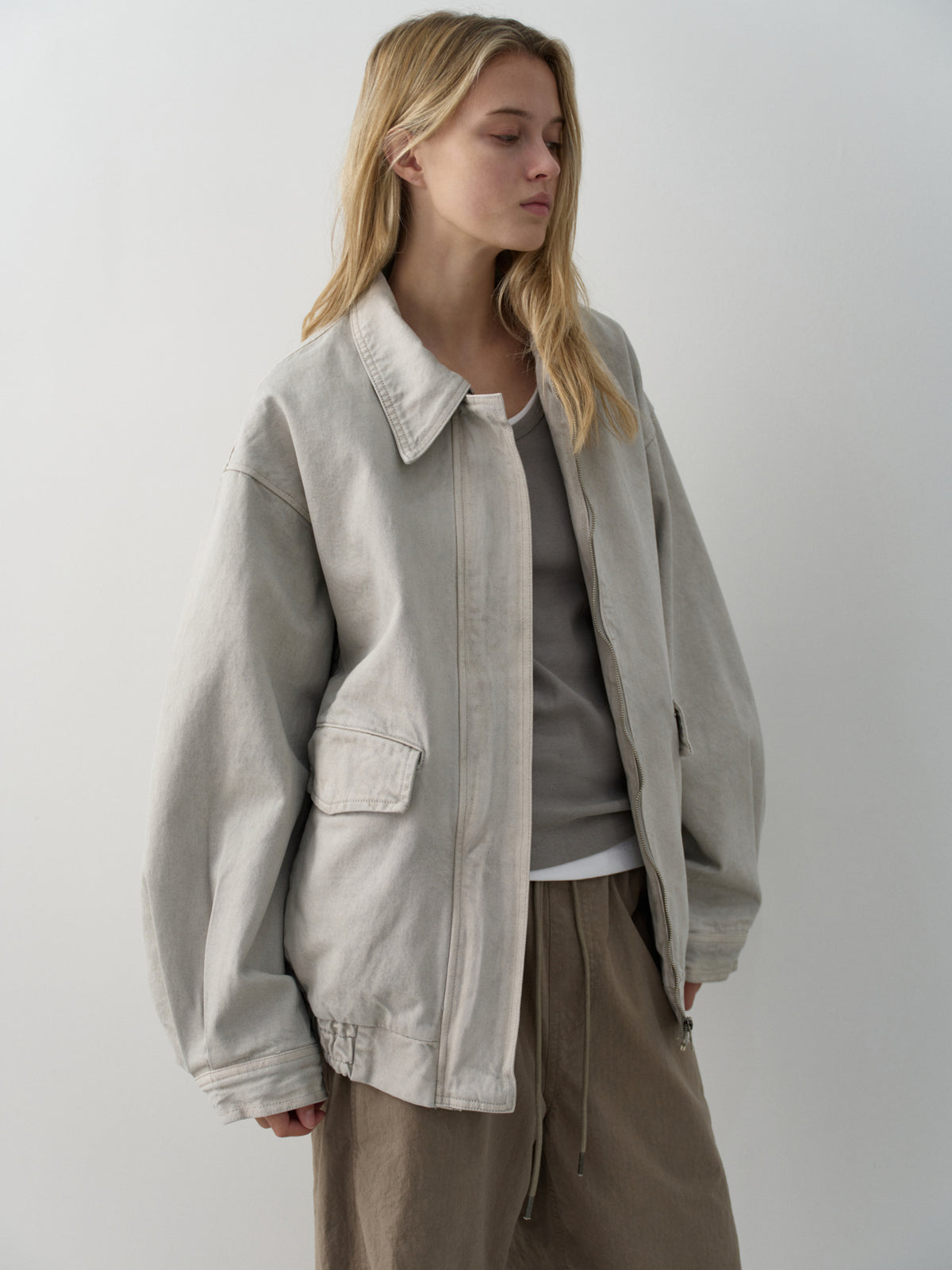 Oversized Fit Utility Cotton Blouson_sand grey