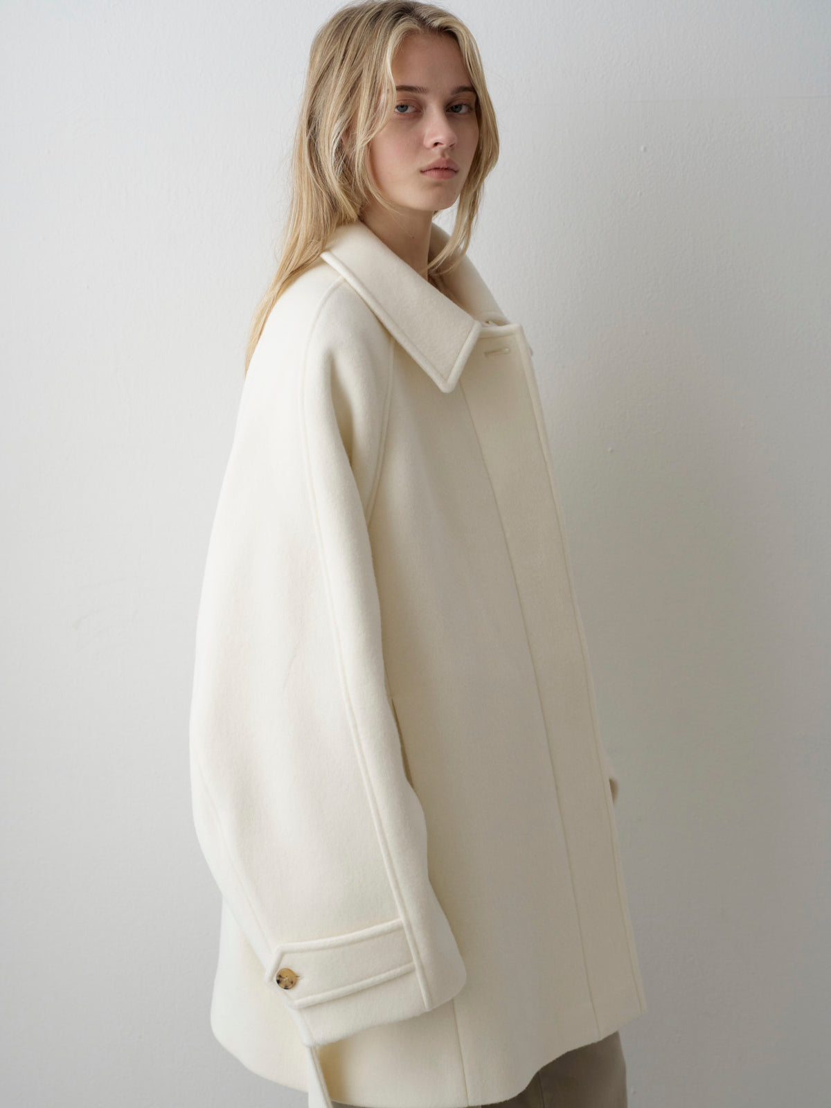 Cashmere Belted Half Coat_ivory