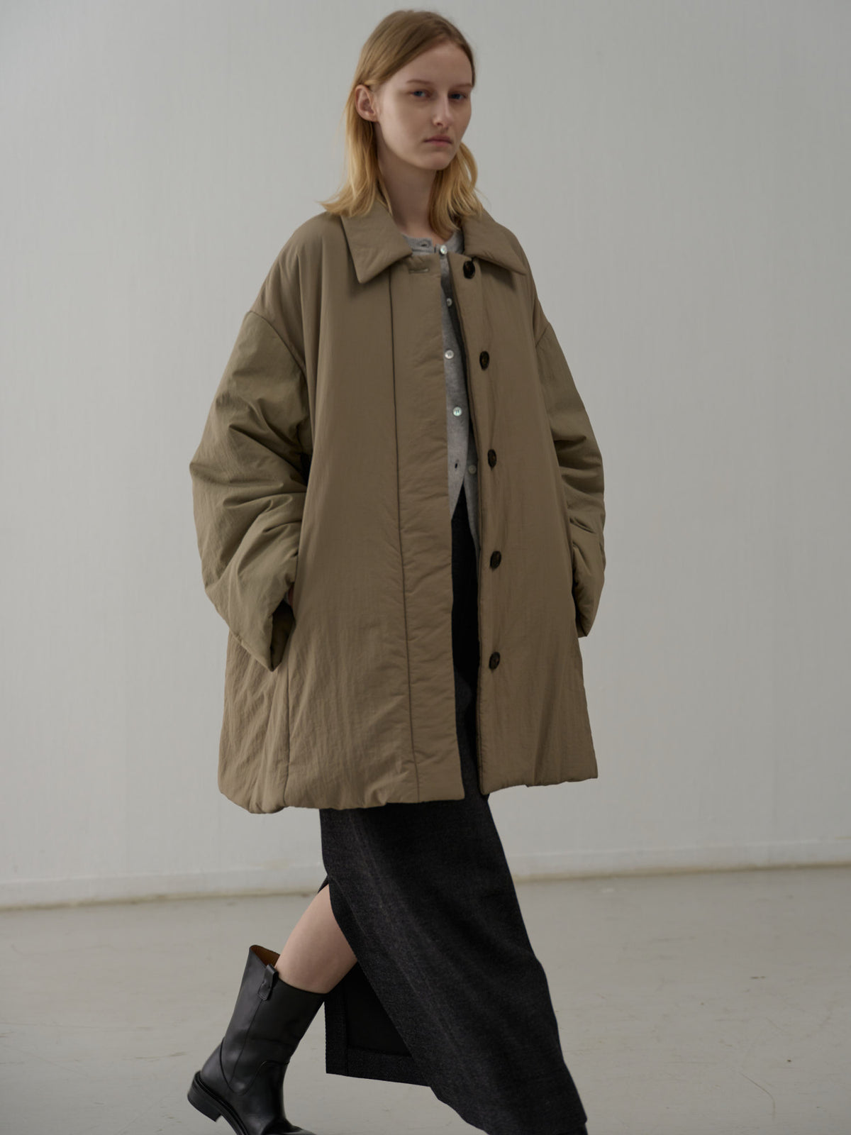 Wool Twill Maxi Skirt_Charcoal