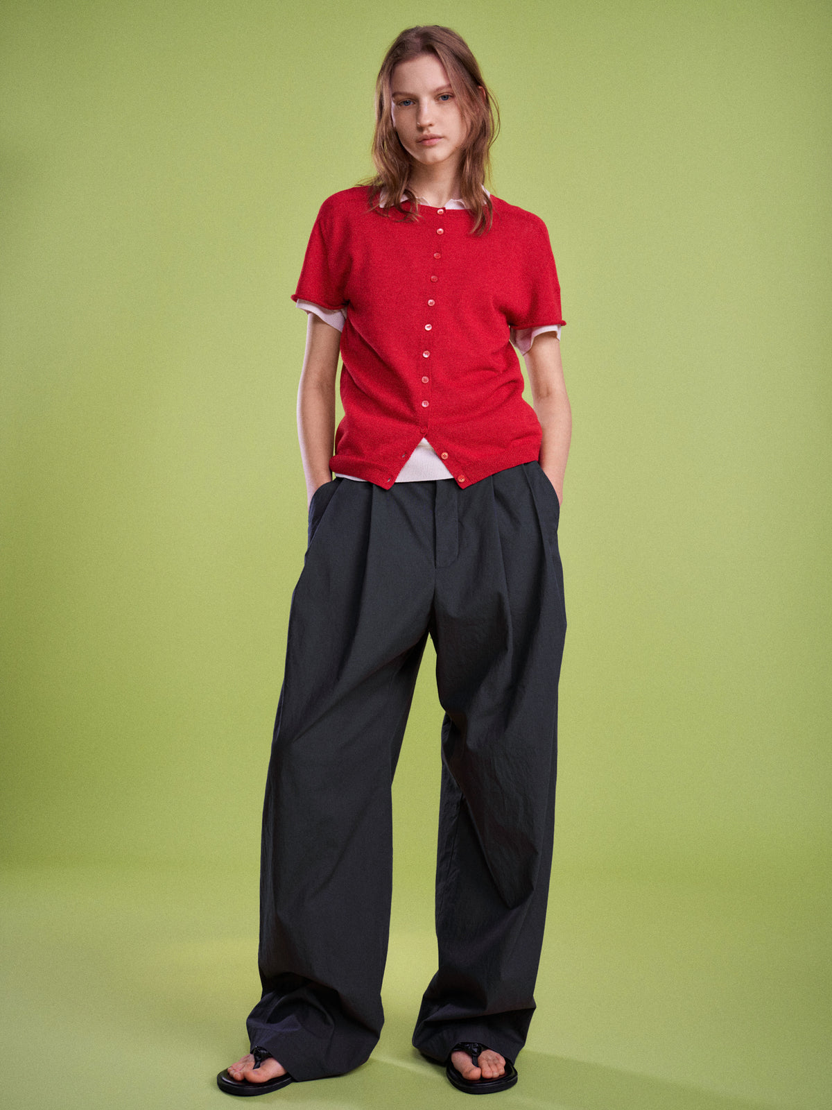 Vintage Cotton Two-Tuck Wide Pants_charcoal