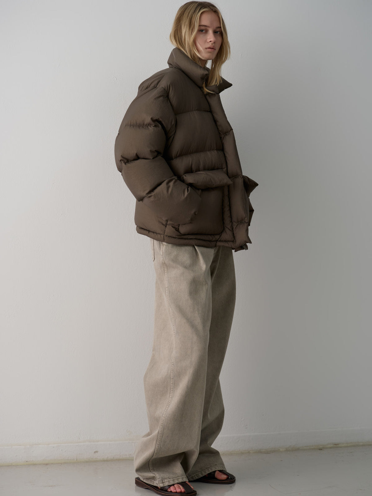 Goose down button puffer_brown