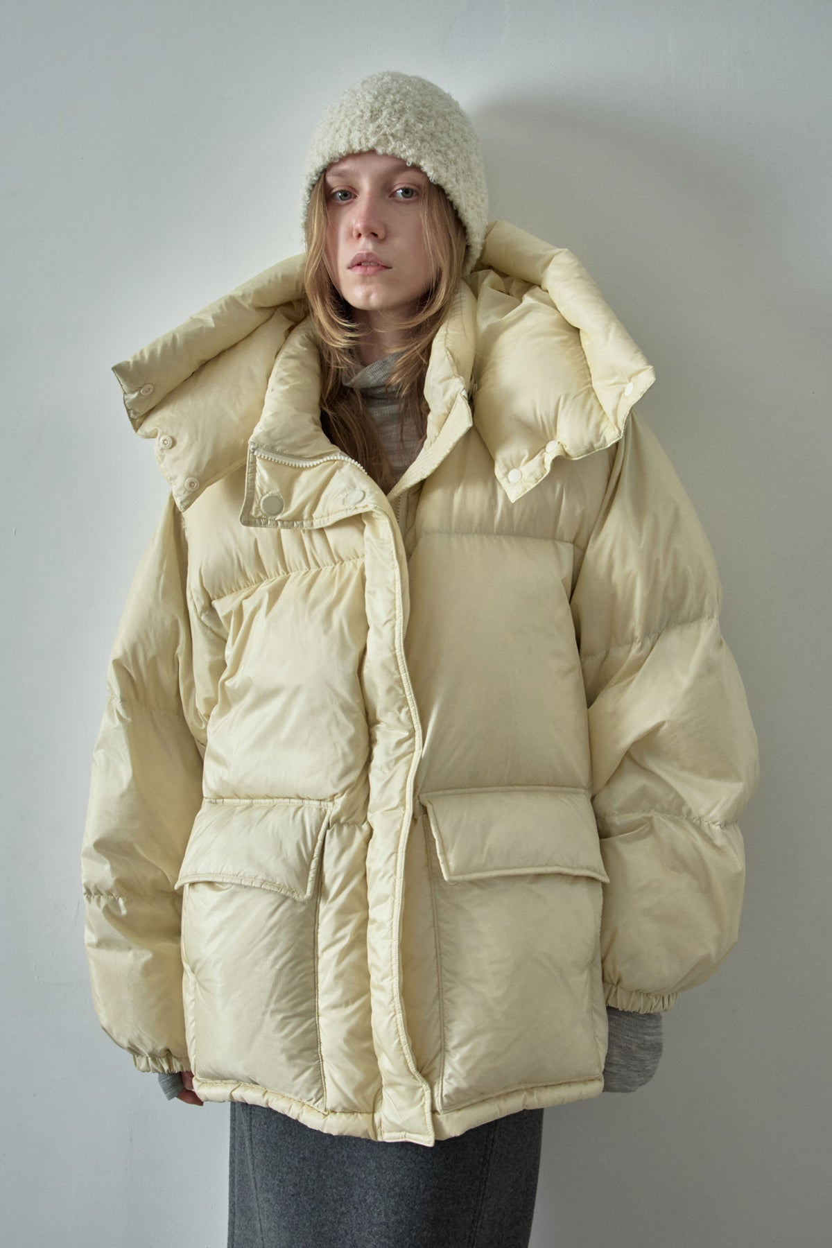 Goose Down Half Padded Coat_butter