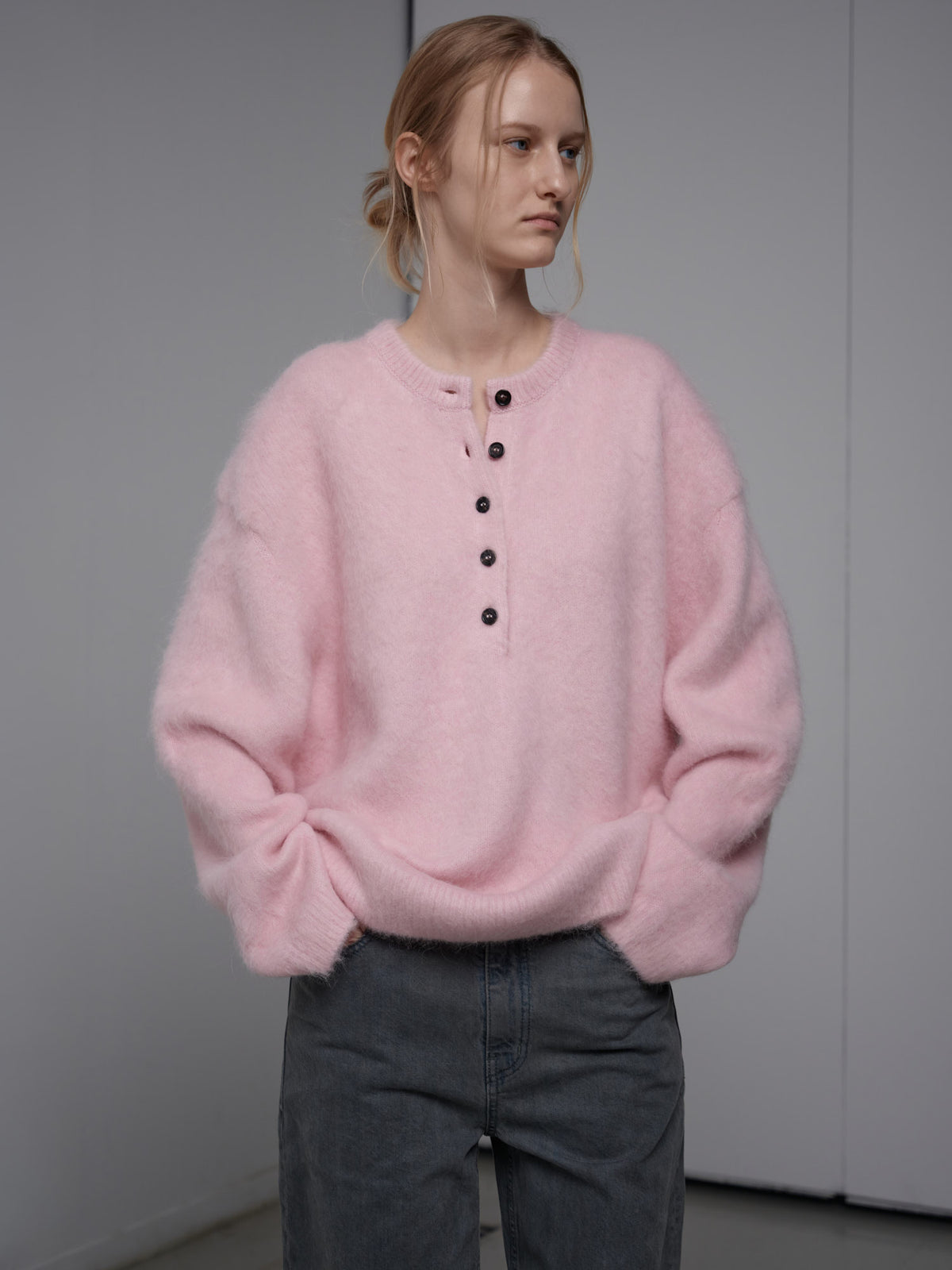 Alpaca Henley Neck Sweater_pink