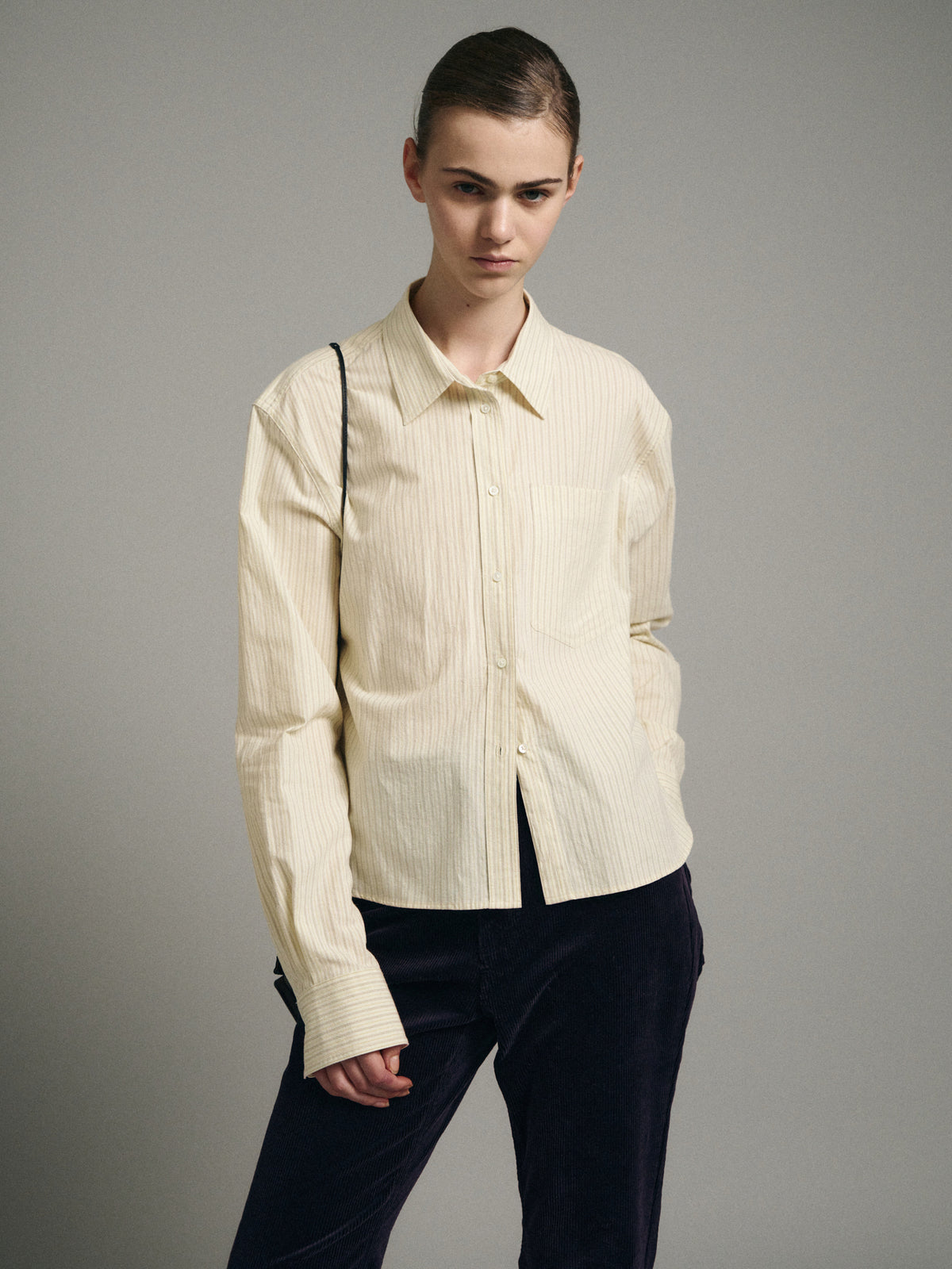 Stripe Cropped Shirt_cream