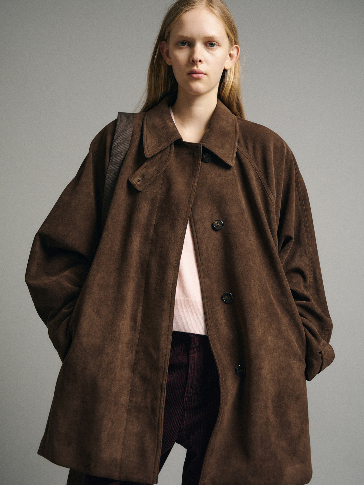 Suede Belted Half Coat_brown