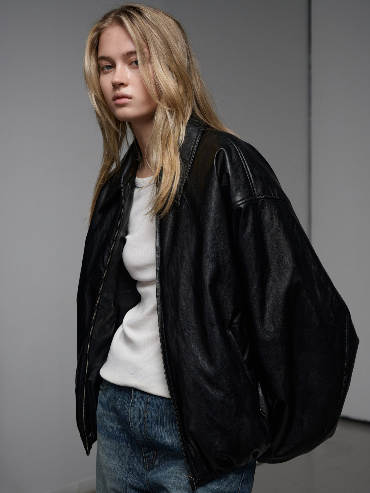 Leather Bomber Jacket_black