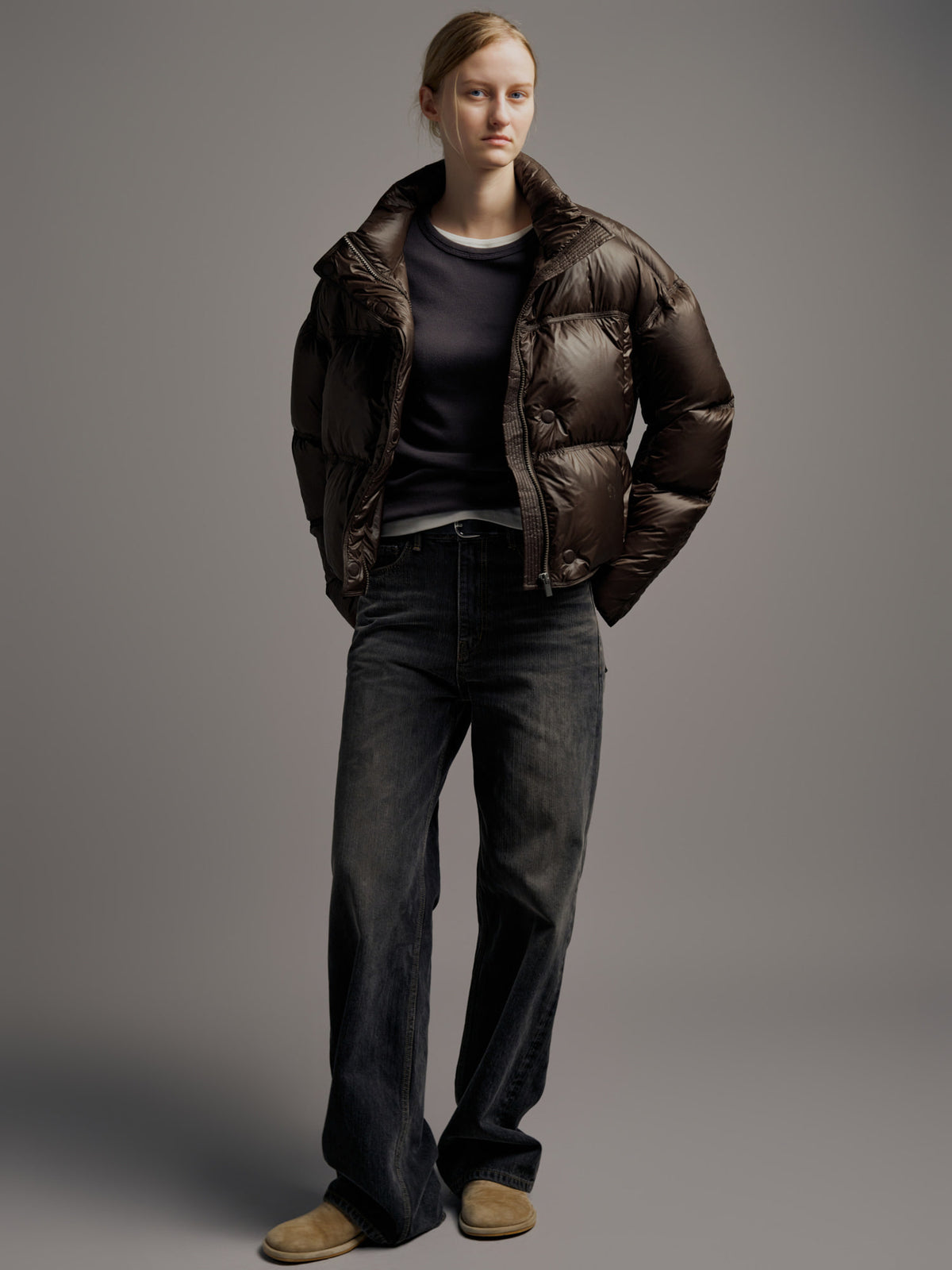 Stitch Goose Down Crop Padding_brown