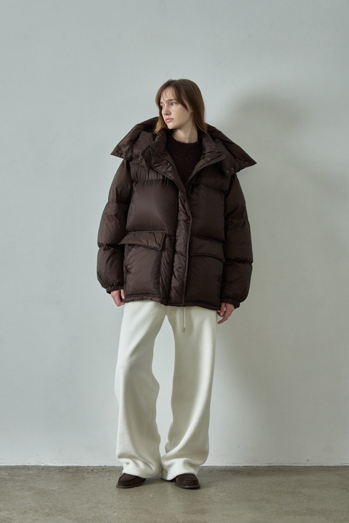 Goose Down Half Padded Coat_brown