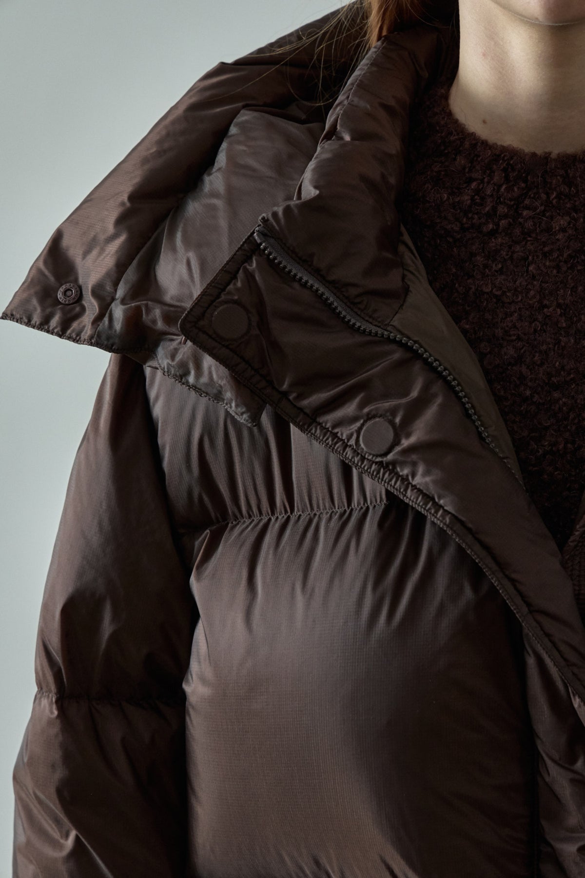Goose Down Half Padded Coat_brown