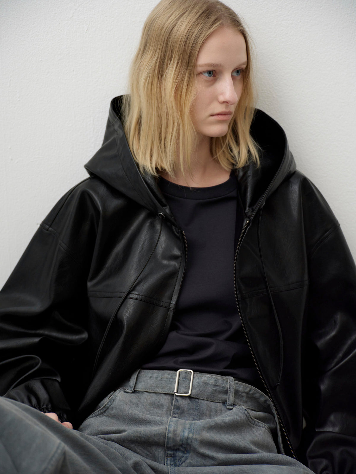 Leather Zip-Up Hoodie_black