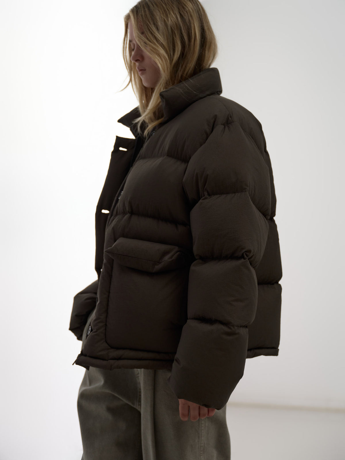 Goose down button puffer_brown