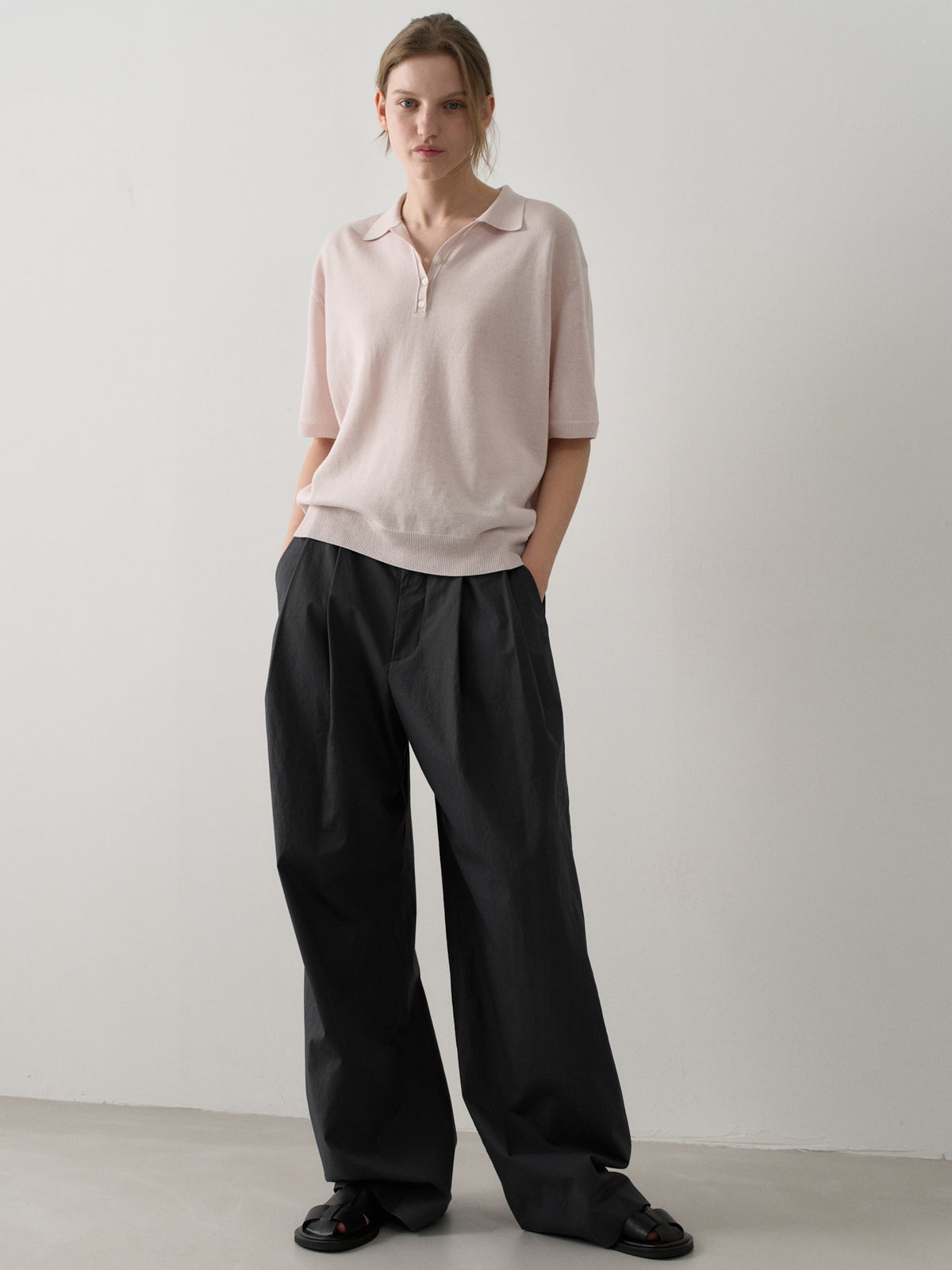 Vintage Cotton Two-Tuck Wide Pants_charcoal