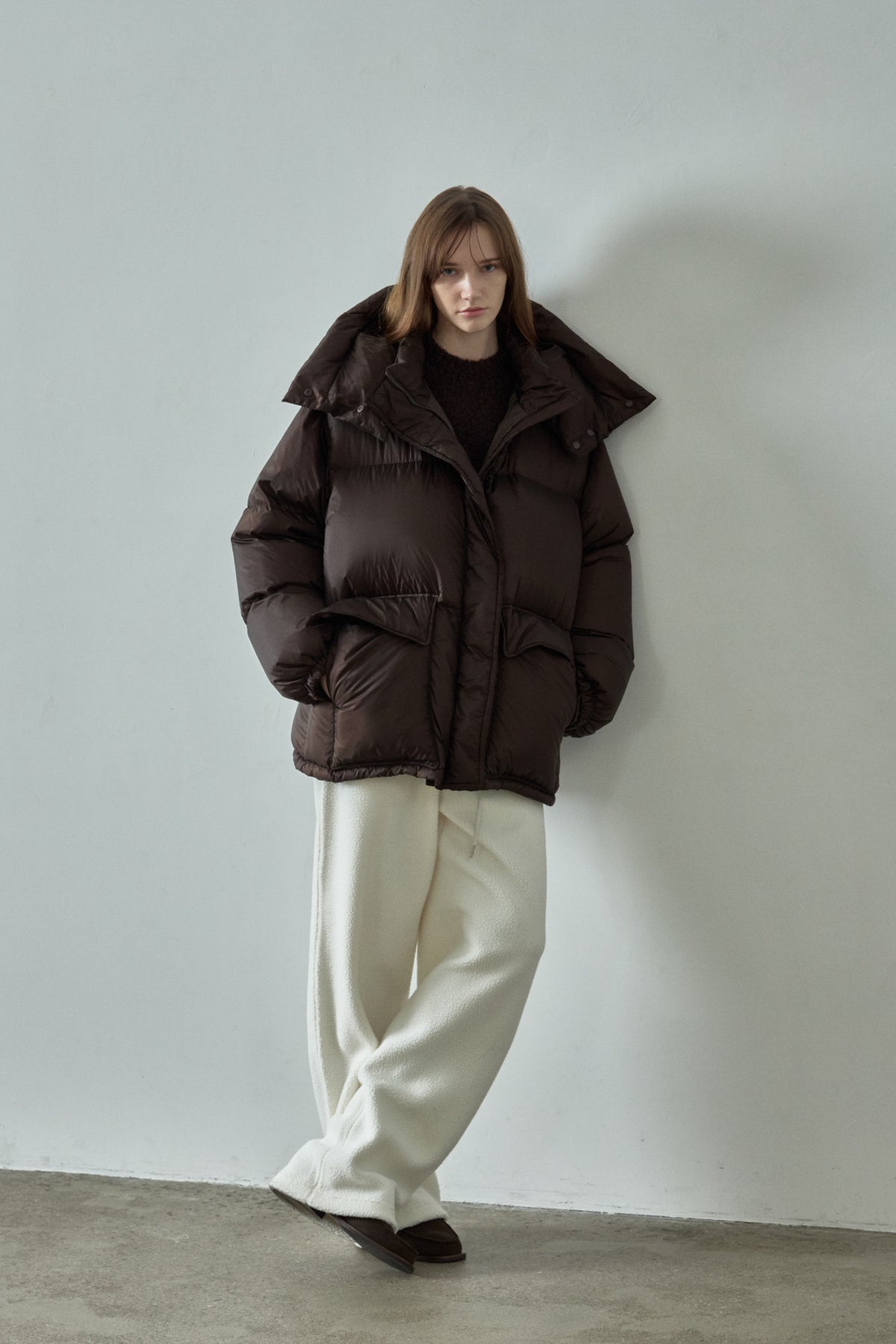 Goose Down Half Padded Coat_brown