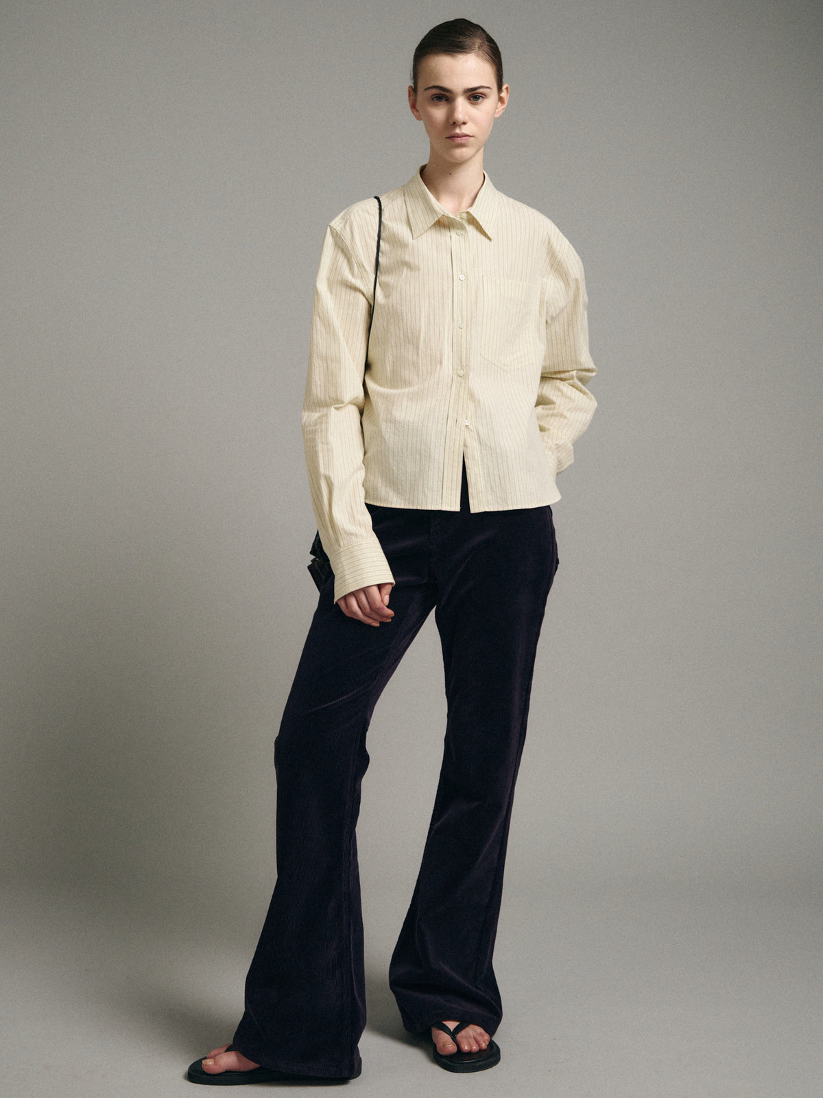Stripe Cropped Shirt_cream