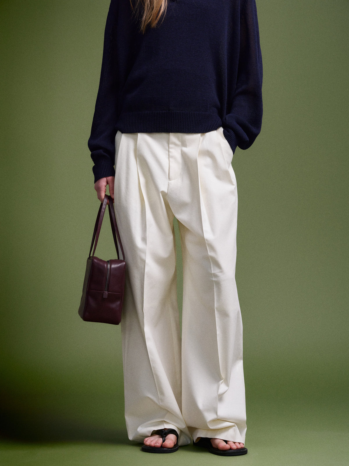 Cotton Two-Tuck Wide Pants_off white