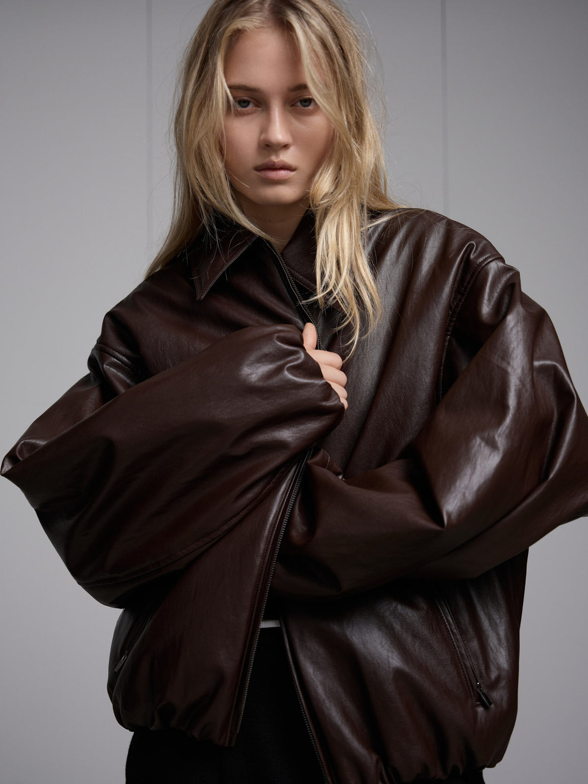 Leather Bomber Jacket_brown