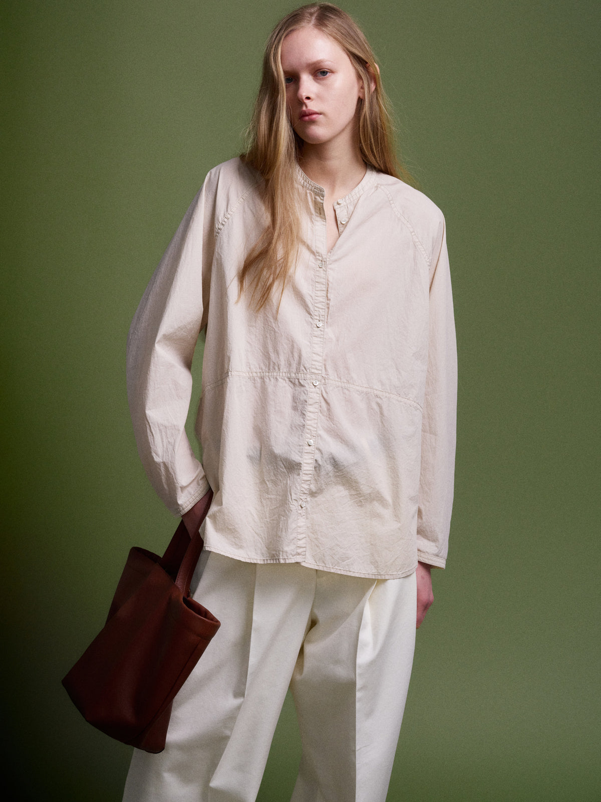 Cotton Band-Collar Blouse_beige