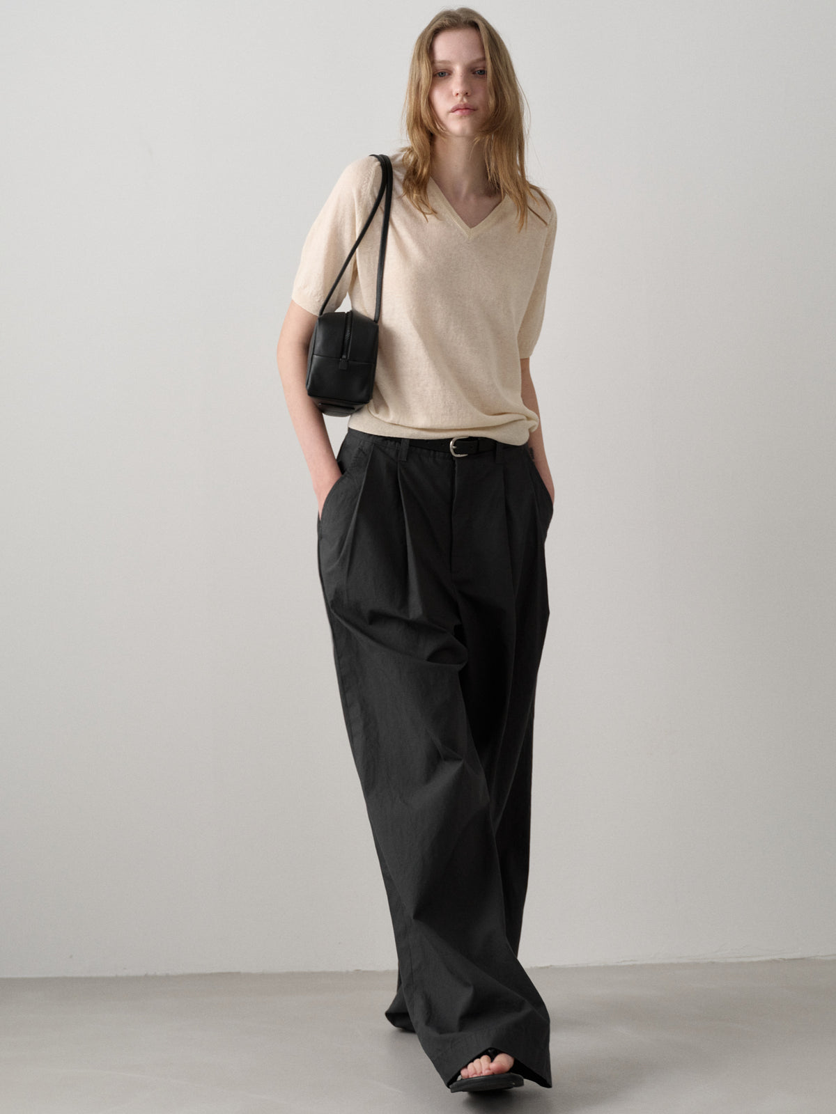 Vintage Cotton Two-Tuck Wide Pants_charcoal