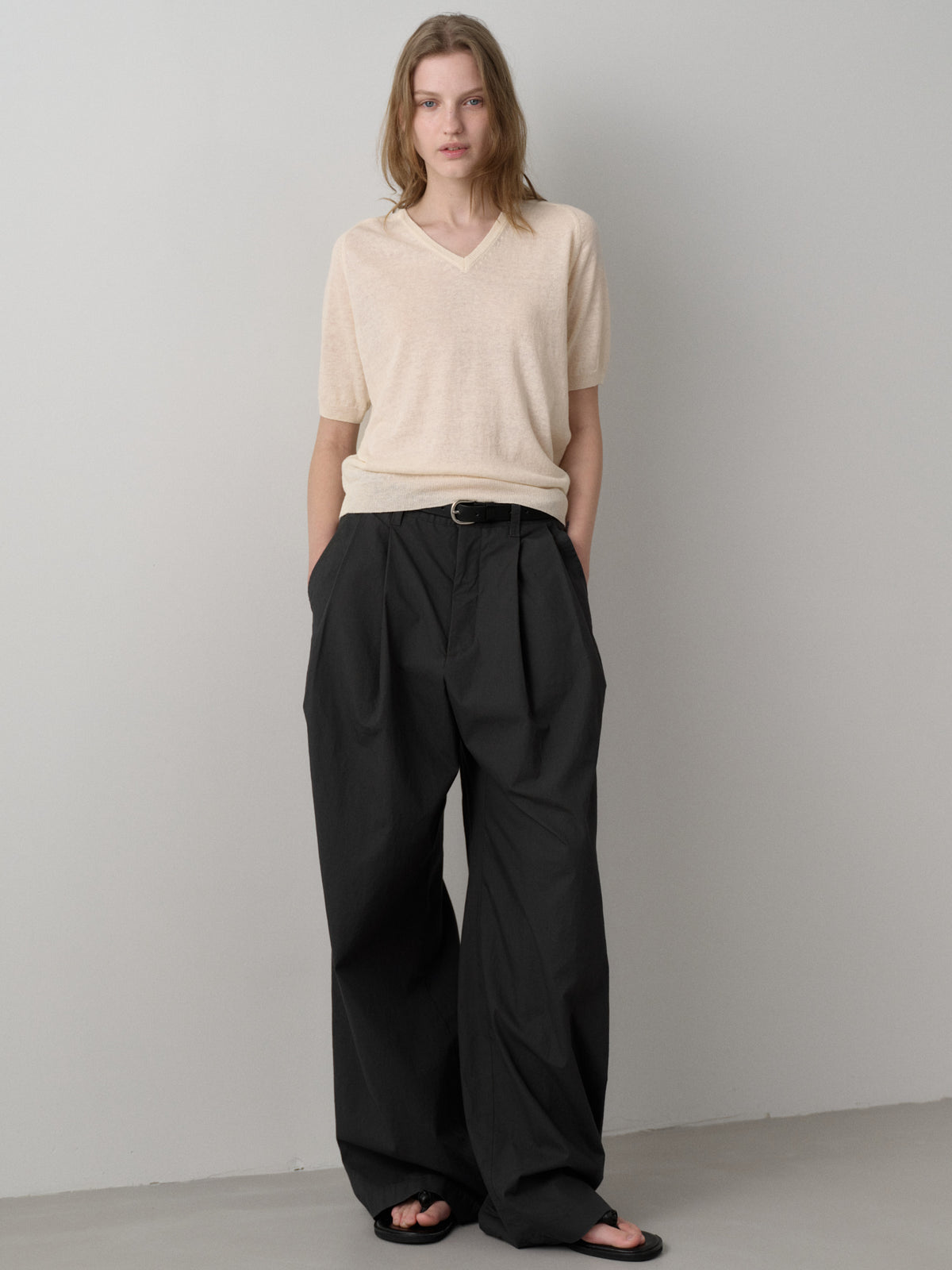 Vintage Cotton Two-Tuck Wide Pants_charcoal