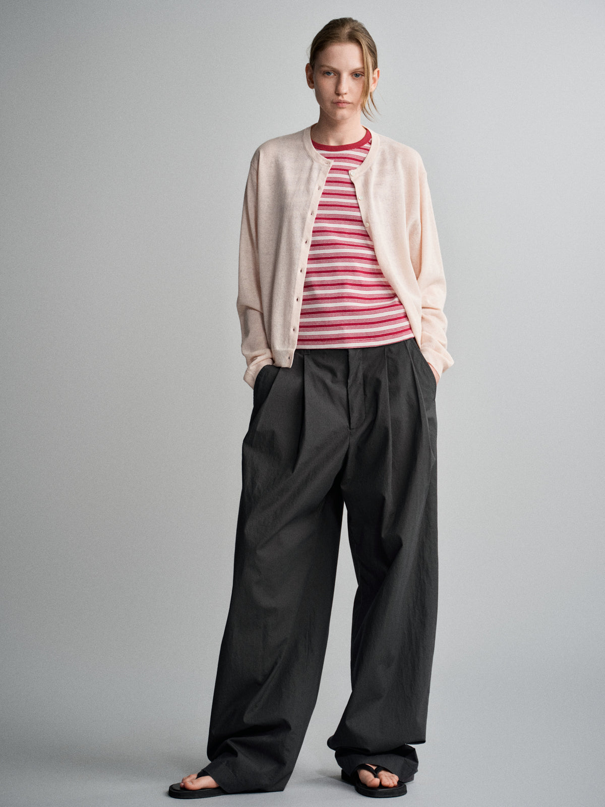 Vintage Cotton Two-Tuck Wide Pants_charcoal