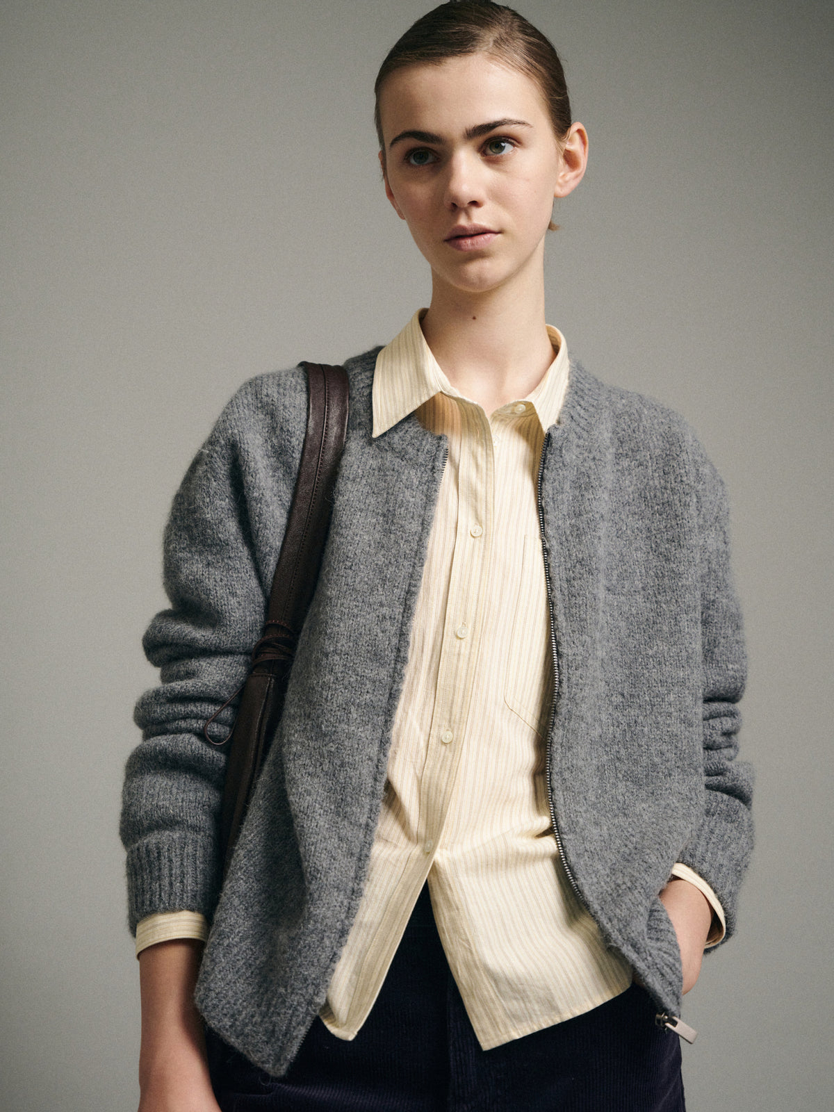 Stripe Cropped Shirt_cream