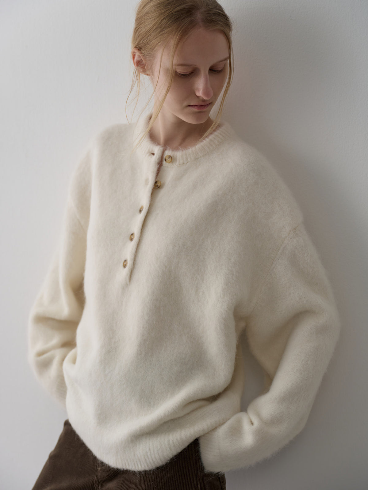 Alpaca Henley Neck Sweater_ivory