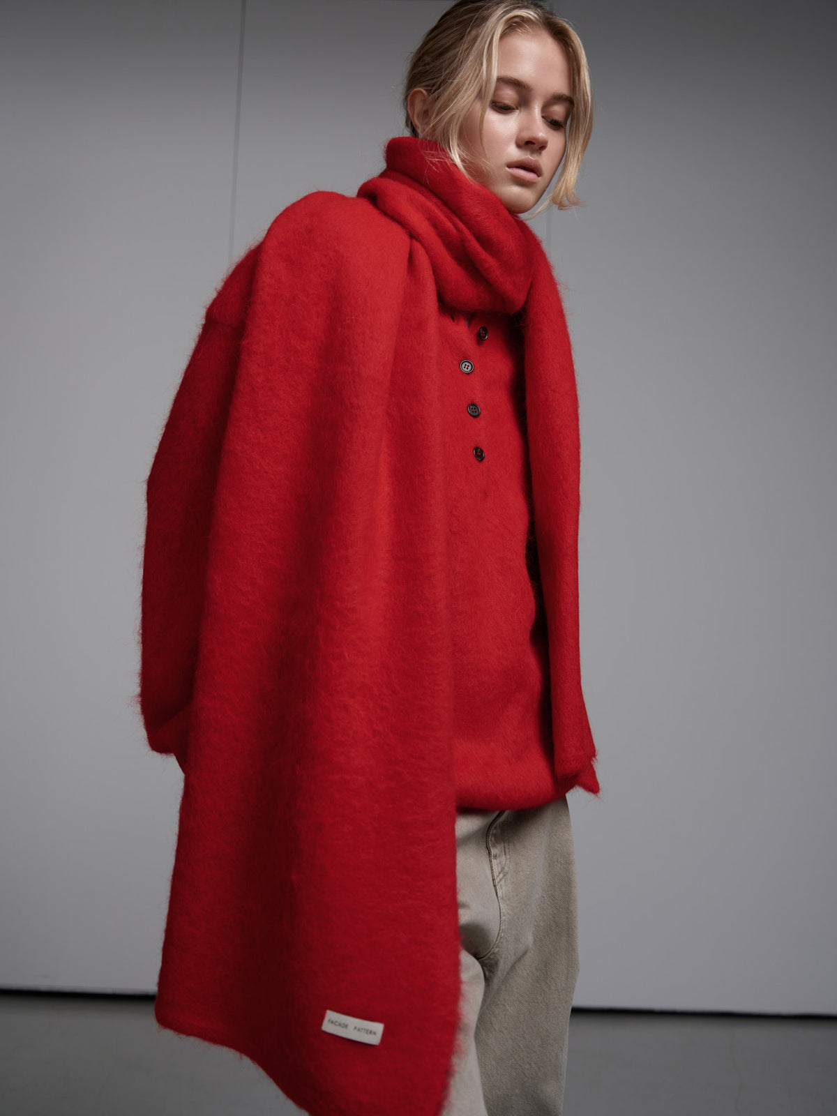 Alpaca Henley Neck Sweater_red