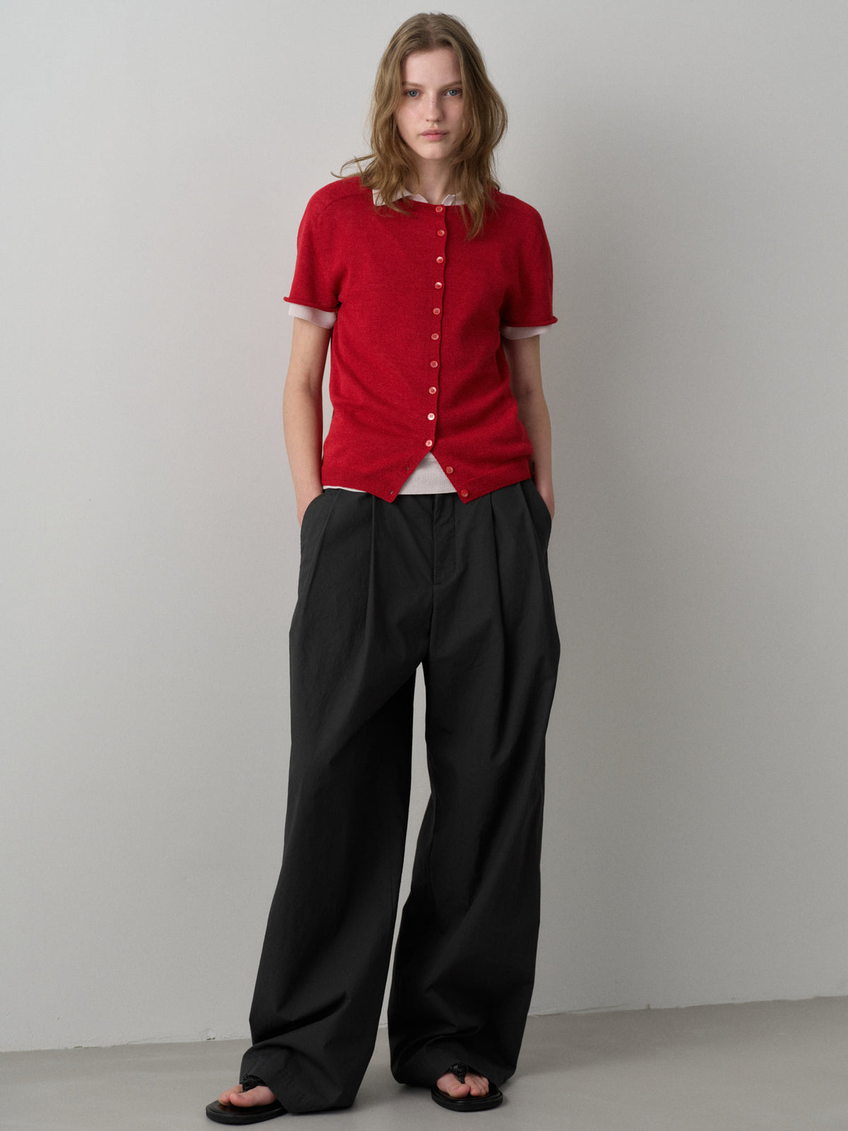 Vintage Cotton Two-Tuck Wide Pants_charcoal