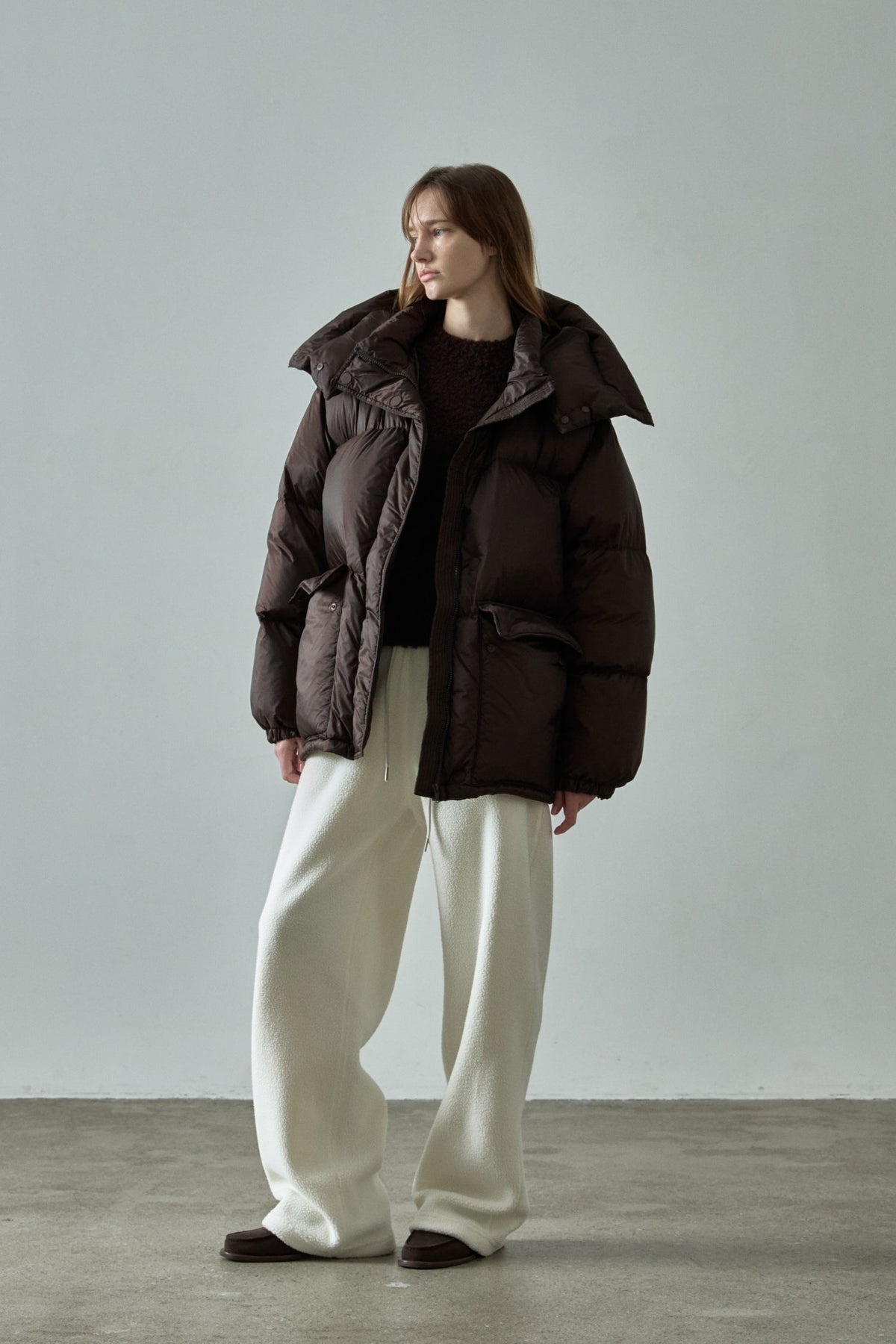Goose Down Half Padded Coat_brown