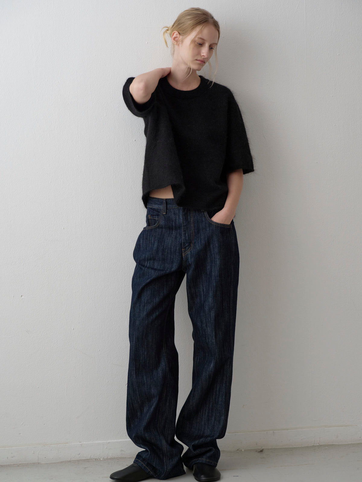Mohair Half Sleeve Sweater_black