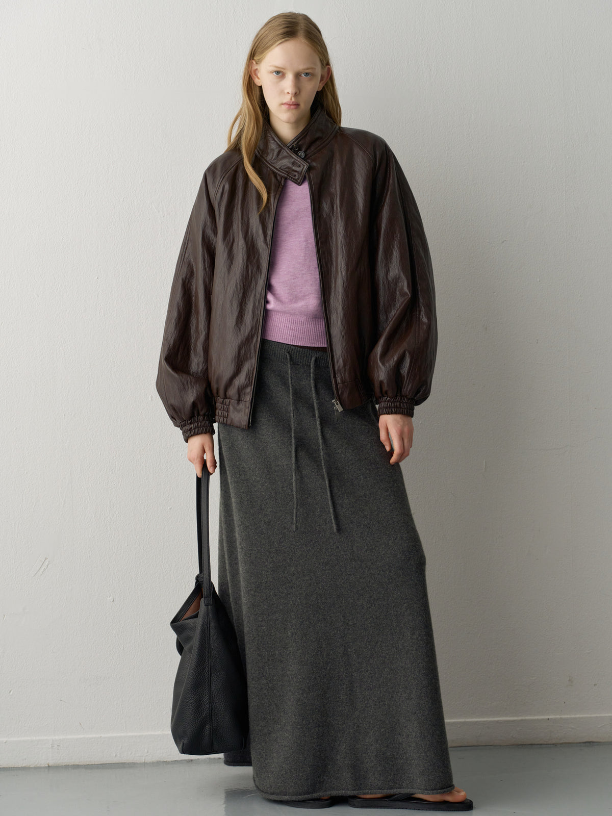Double-Button Leather Blouson_brown
