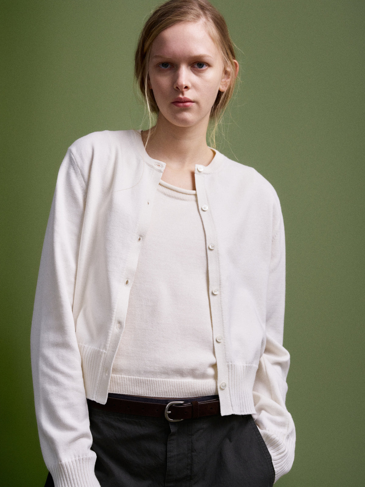 Cotton Minimal Cardigan_ivory