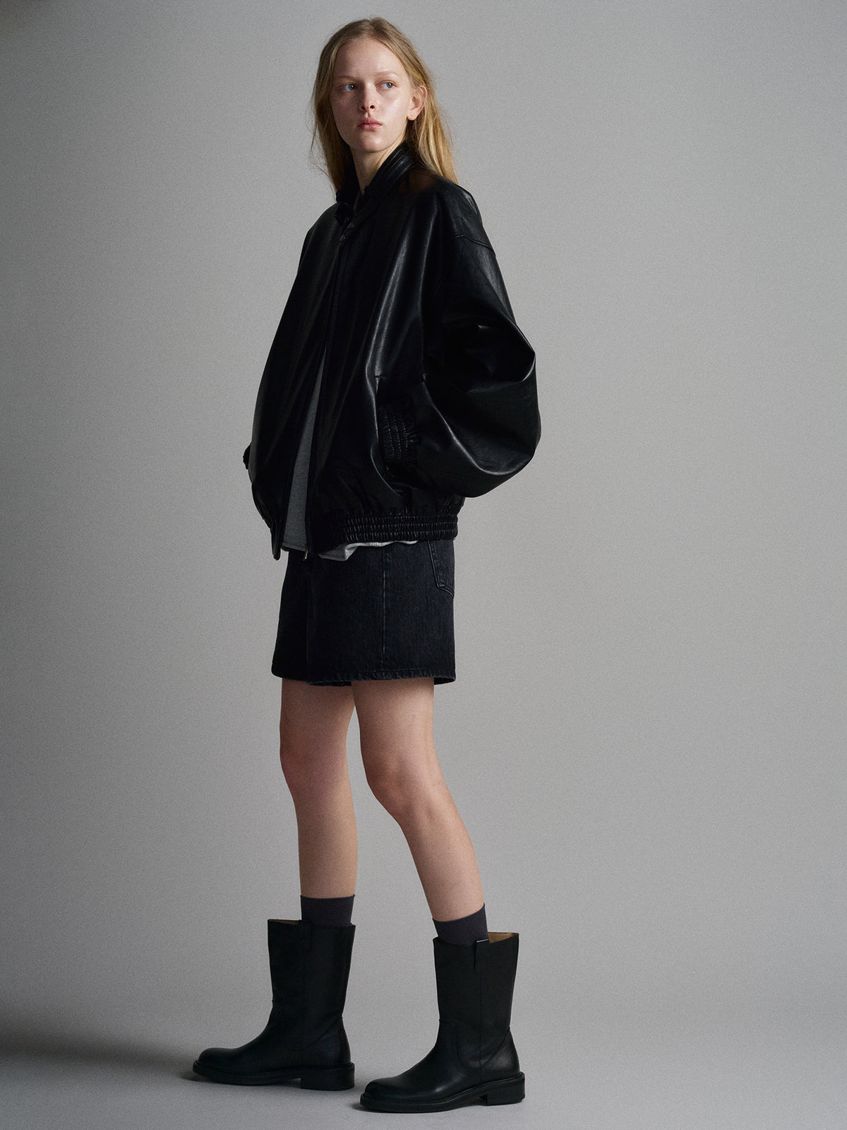 Stand Collar Leather Blouson_black