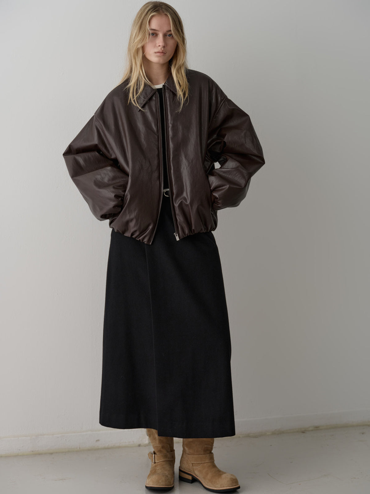 Leather Bomber Jacket_brown