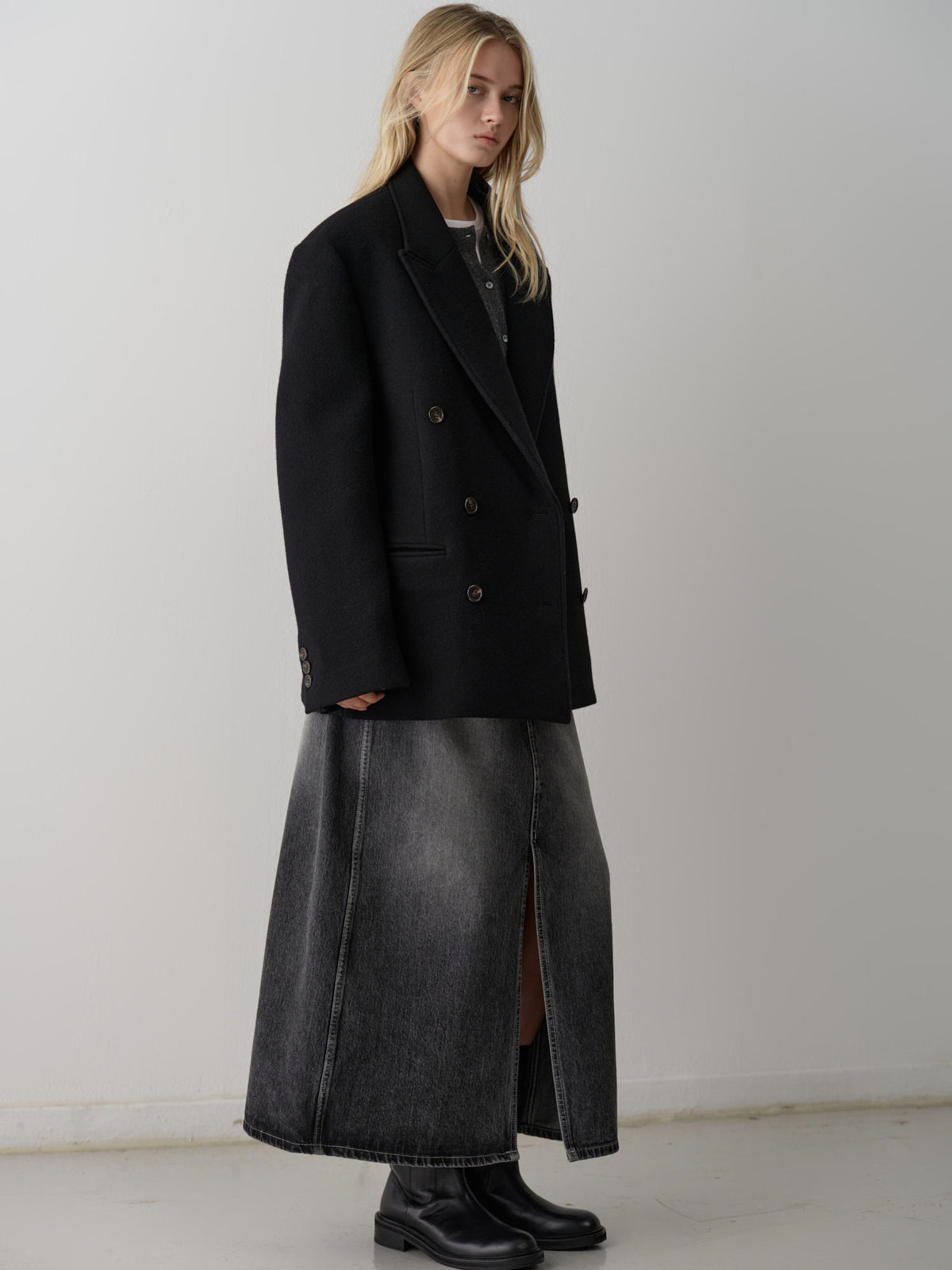 Cashmere Double Half Coat_black