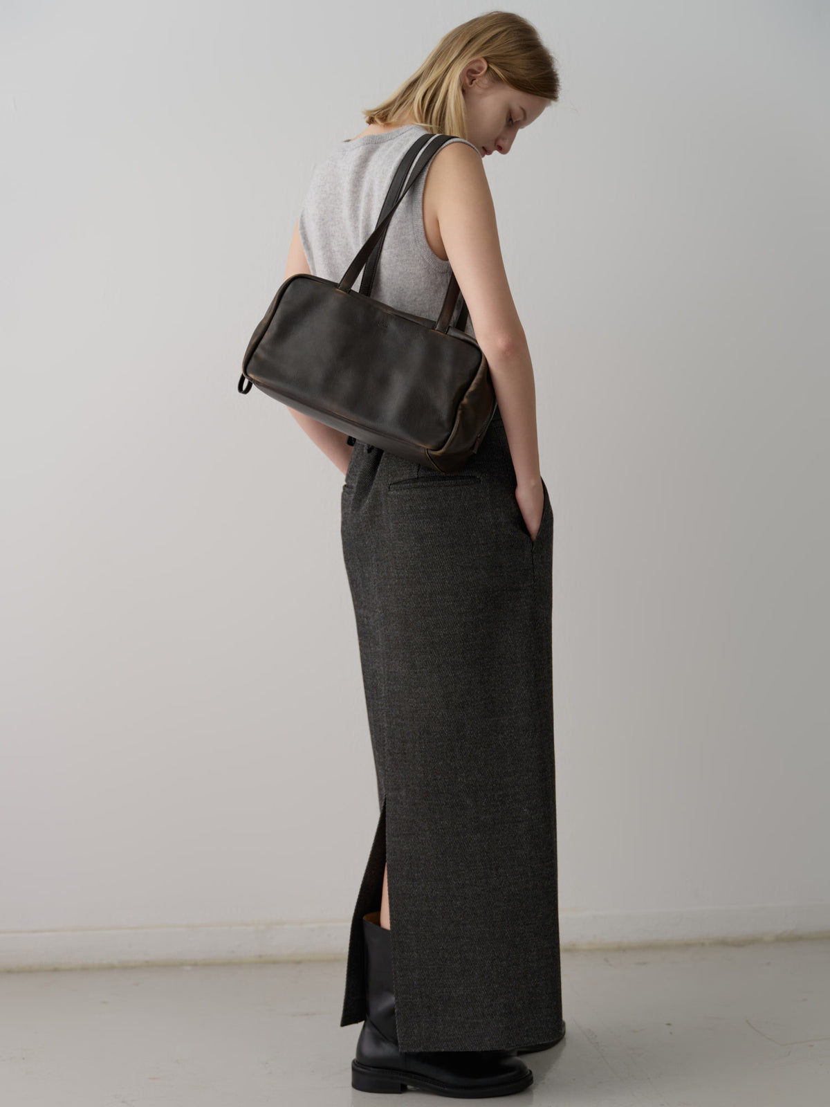 Wool Twill Maxi Skirt_Charcoal