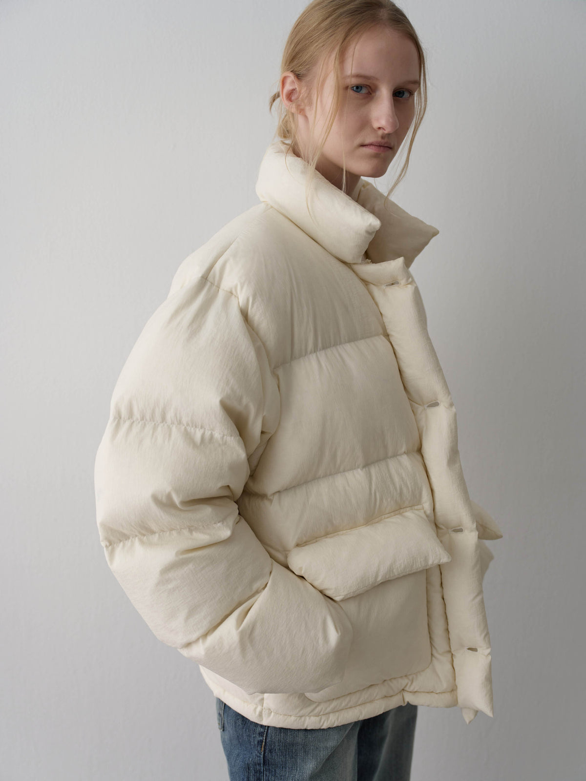 Goose down button puffer_ivory