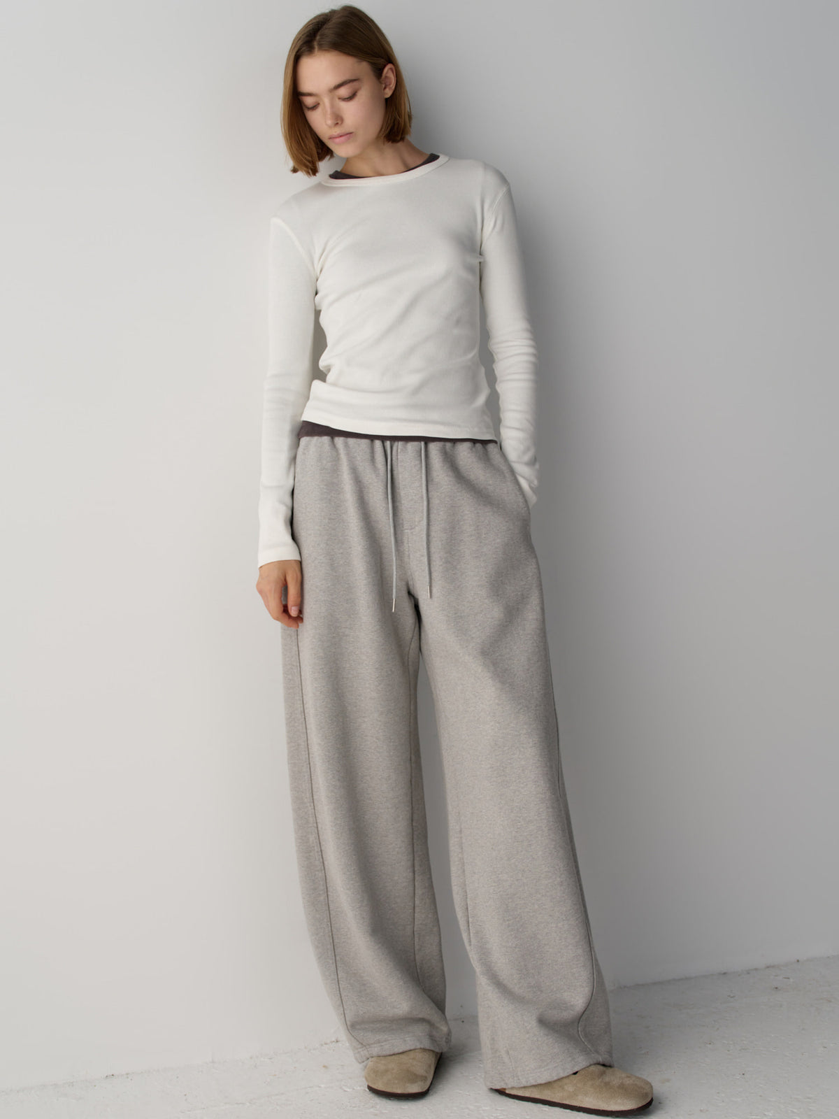 Curved Warm Sweatpants_melange grey