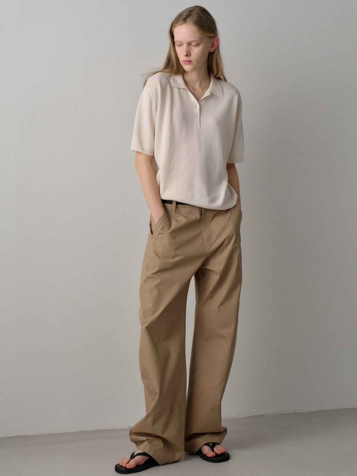 Round Curved Pants_almond beige
